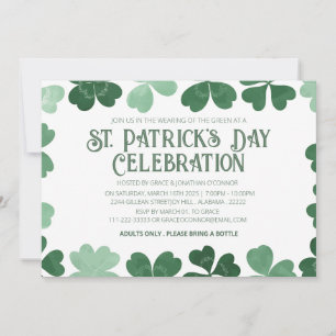 Invitation Fête de la Saint-Patrick Trèfle Vert et Blanc