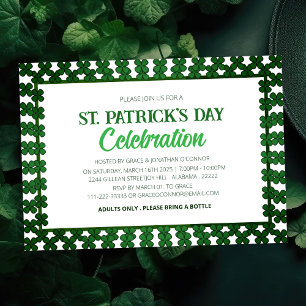 Invitation Fête de la Saint-Patrick Trèfle Vert et Blanc