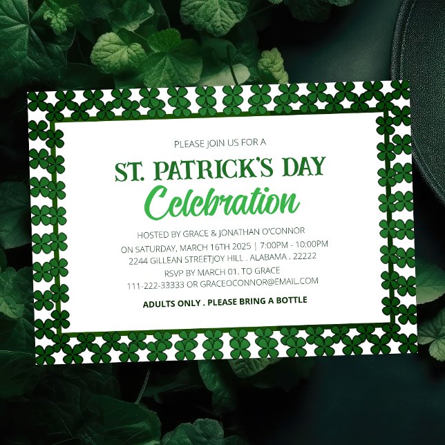 Invitation Fête de la Saint-Patrick Trèfle Vert et Blanc (Créateur téléchargé)