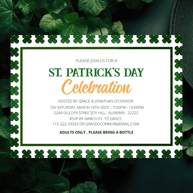 Invitation Fête de la Saint-Patrick Trèfle Vert et Blanc (Créateur téléchargé)