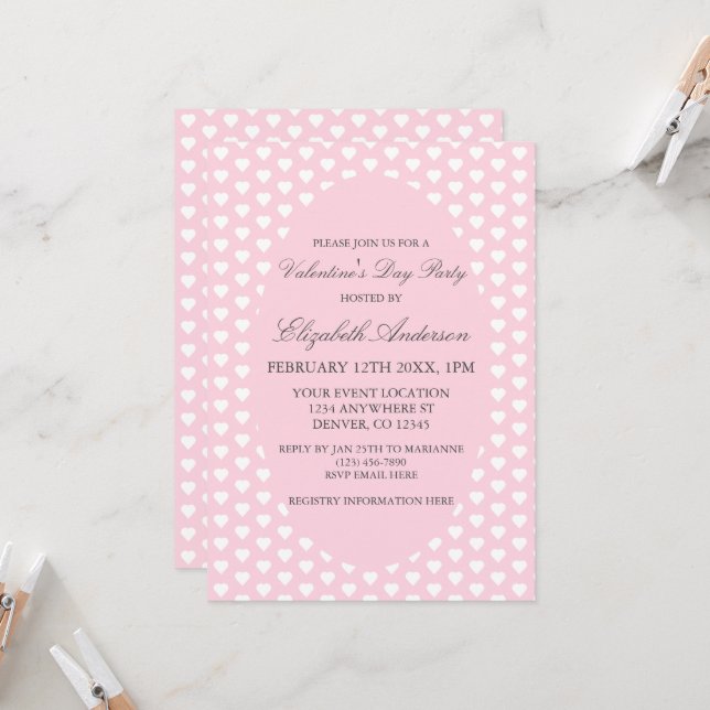 Invitation Fête de la Saint-Valentin aux cœurs roses (Devant/Arrière en situation)