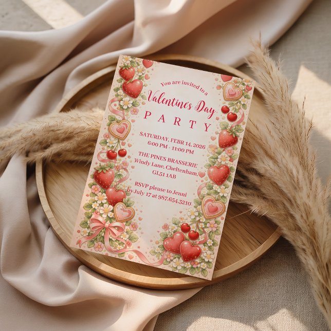 Invitation Fête de la Saint-Valentin aux fraises et aux amour (Créateur téléchargé)