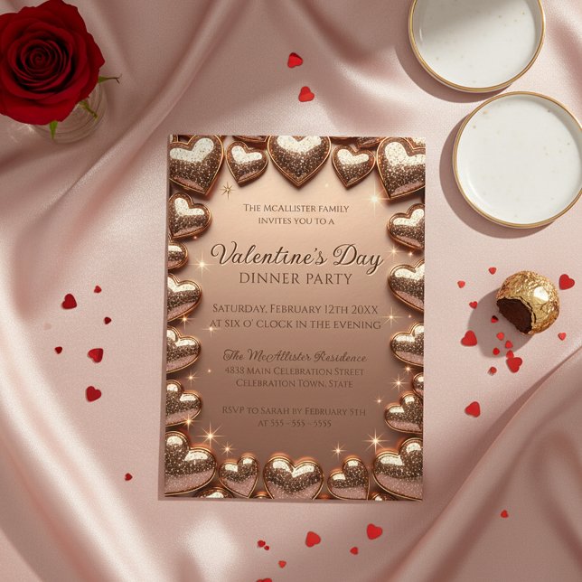 Invitation Fête de la Saint-Valentin avec des cœurs pailletés (Créateur téléchargé)