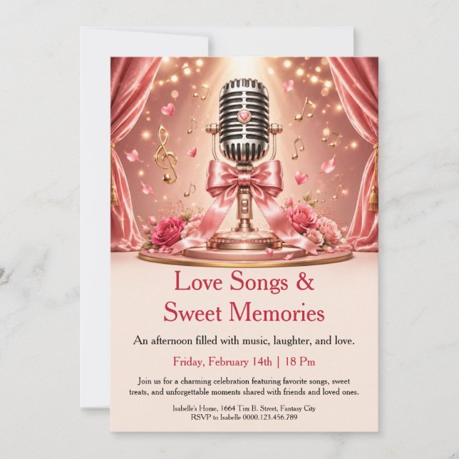 Invitation Fête de la Saint-Valentin avec des notes d'amour e (Devant)