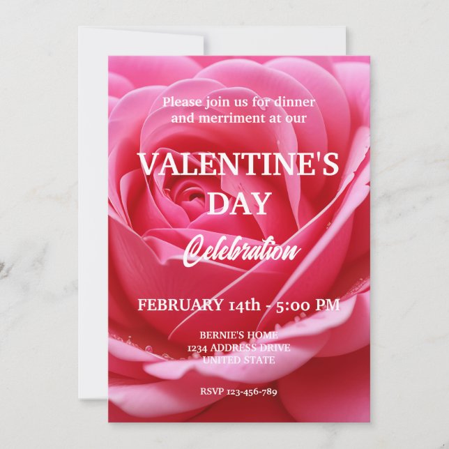 INVITATION FÊTE DE LA SAINT-VALENTIN AVEC ROSE ROUGE (Devant)