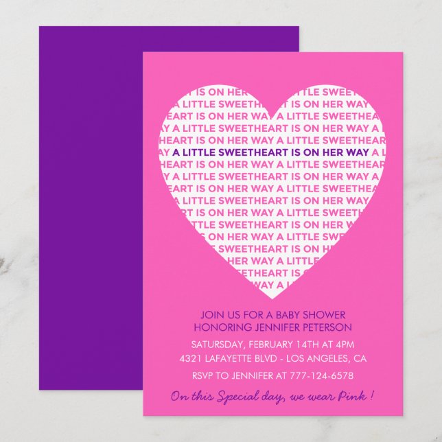 Invitation Fête de la Saint-Valentin Baby Shower Rose petit c (Devant / Derrière)