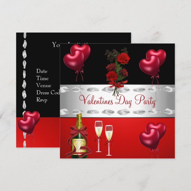 Invitation Fête de la Saint-Valentin  Ballons Roses Rouges (Devant / Derrière)