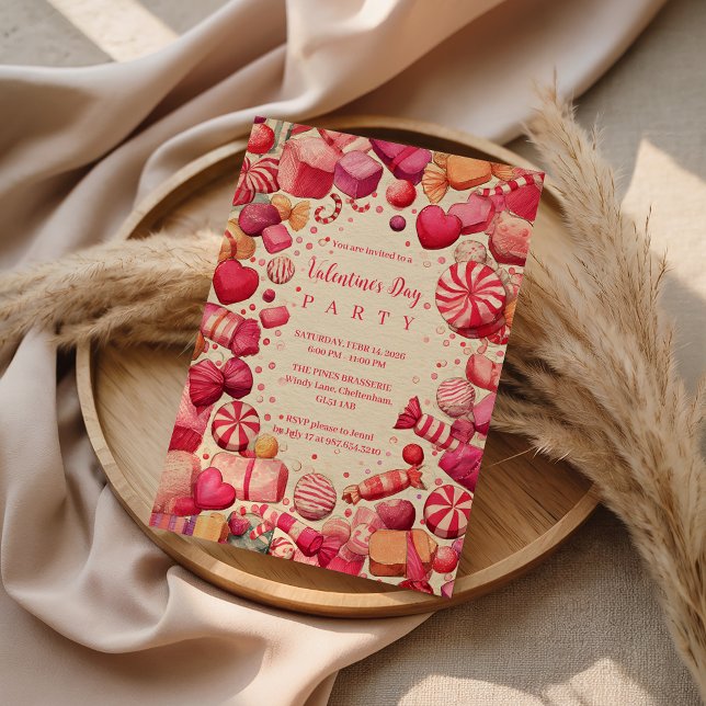 Invitation Fête de la Saint-Valentin Bonbons Rétro (Créateur téléchargé)