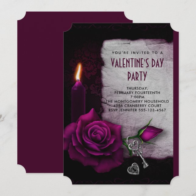 Invitation Fête de la Saint-Valentin Bougie Rose Gothique et  (Devant / Derrière)
