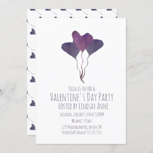 Invitation Fête de la Saint-Valentin Cœur Aquarelle Violet