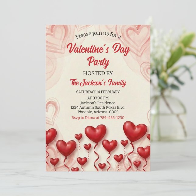 Invitation Fête de la Saint-Valentin Cœurs Rouges (Debout devant)