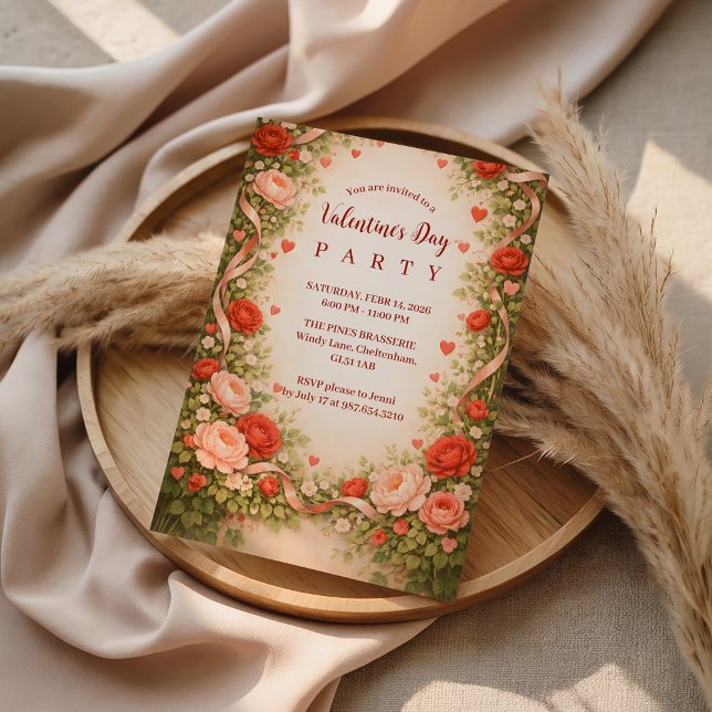 Invitation Fête de la Saint-Valentin dans un jardin de roses (Créateur téléchargé)