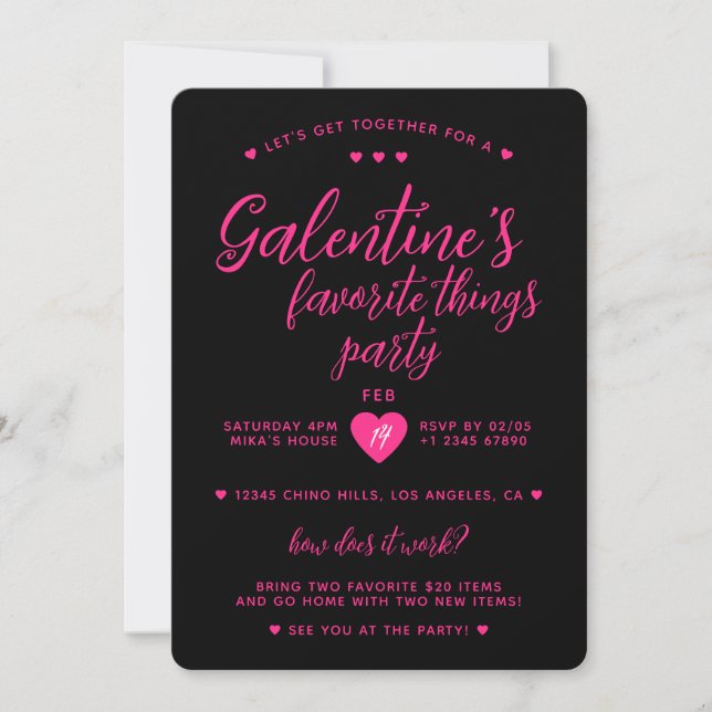 Invitation Fête de la Saint-Valentin des choses préférées de  (Devant)