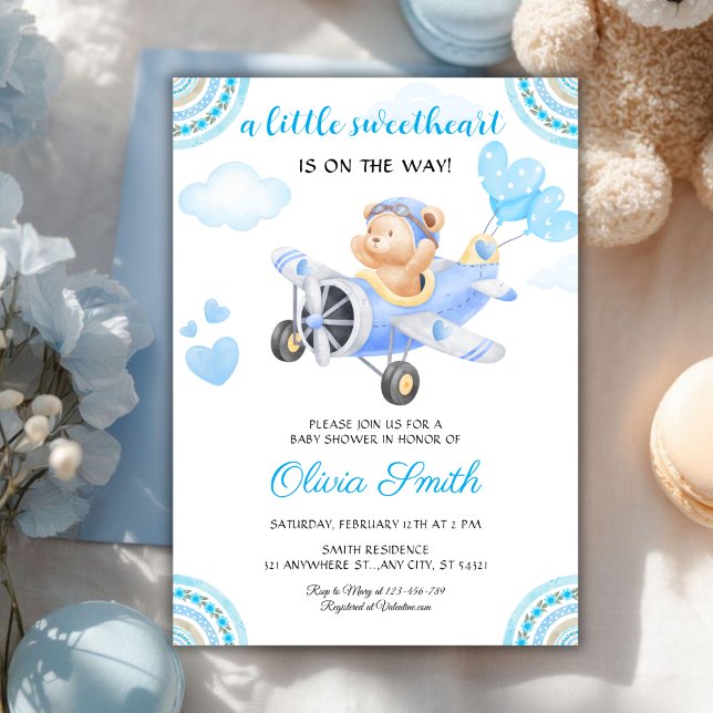 Invitation Fête de la Saint-Valentin Douceur Bleue Bébé Fille (Créateur téléchargé)