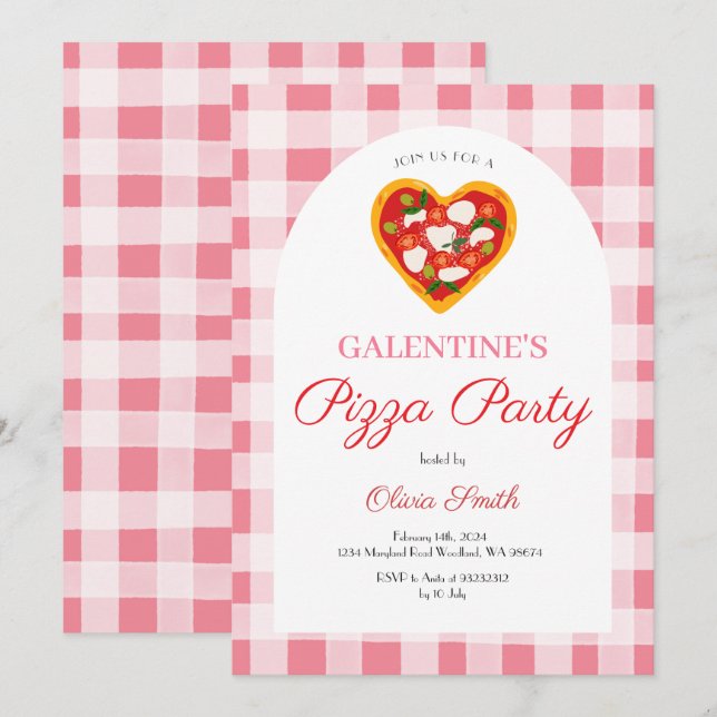 Invitation Fête de la Saint-Valentin Galentine Pizza Valentin (Devant / Derrière)