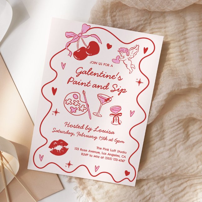 Invitation Fête de la Saint-Valentin Galentines Peinture et V (Créateur téléchargé)