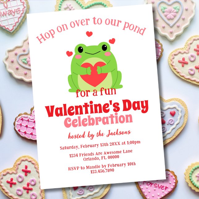 Invitation Fête de la Saint-Valentin grenouille mignonne rose (Créateur téléchargé)