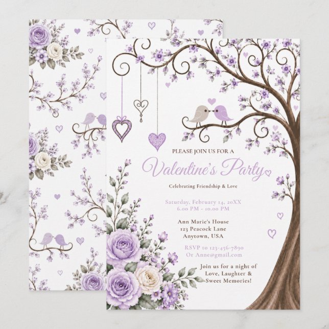 Invitation Fête de la Saint-Valentin lavande (Devant / Derrière)