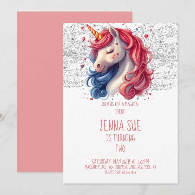 Invitation Fête de la Saint-Valentin Licorne Arc-en-ciel (Devant / Derrière)