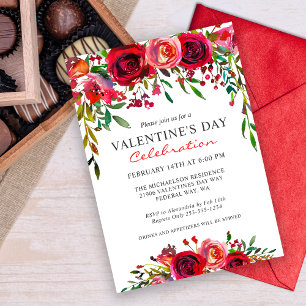 Invitation Fête de la Saint-Valentin romantique aquarelle Flo