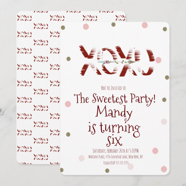 Invitation Fête de la Saint-Valentin XOXO Câlins Baisers Conf (Devant / Derrière)