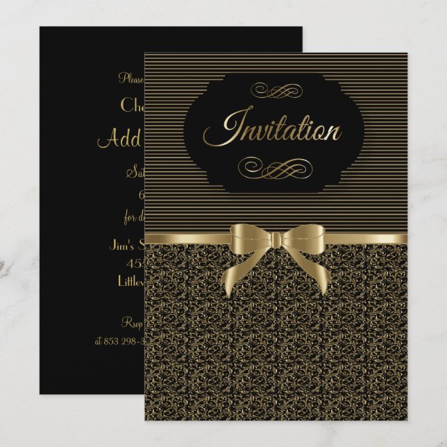 Invitation Fête de la Soirée Noir & Or | Texte DIY (Devant / Derrière)