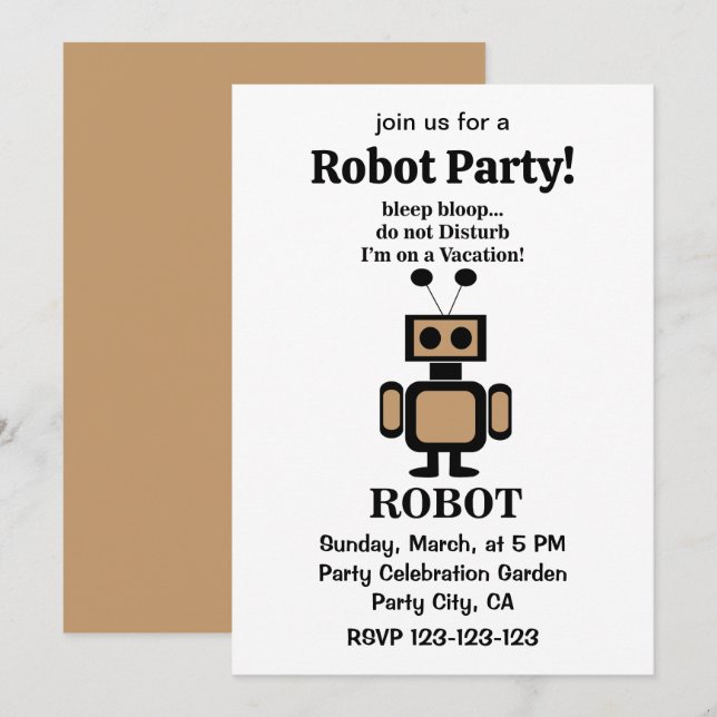 Invitation Fête de la technologie amusante de Robot (Devant / Derrière)
