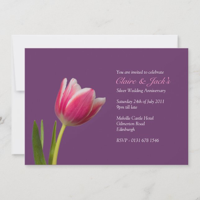 Invitation Fête de la tulipe rose unique - violet (Devant)
