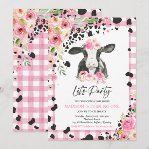 Invitation Fête de la vache Fête rose Floral Ranch Anniversai
