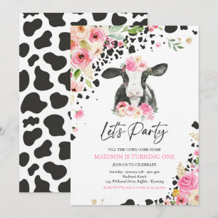 Invitation Fête de la vache Fête rose Floral Ranch Anniversai