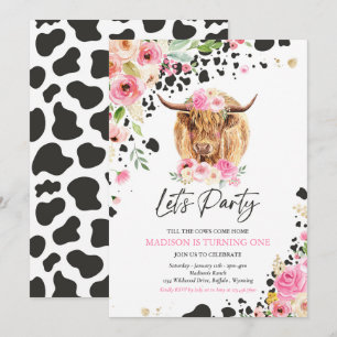 Invitation Fête de la vache Fête rose Floral Ranch Anniversai