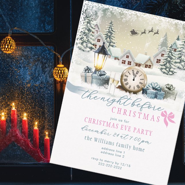 Invitation Fête de la veille de Noël, soirée festive de Noël (Night Before Christmas Festive Christmas Eve Party Invitation)