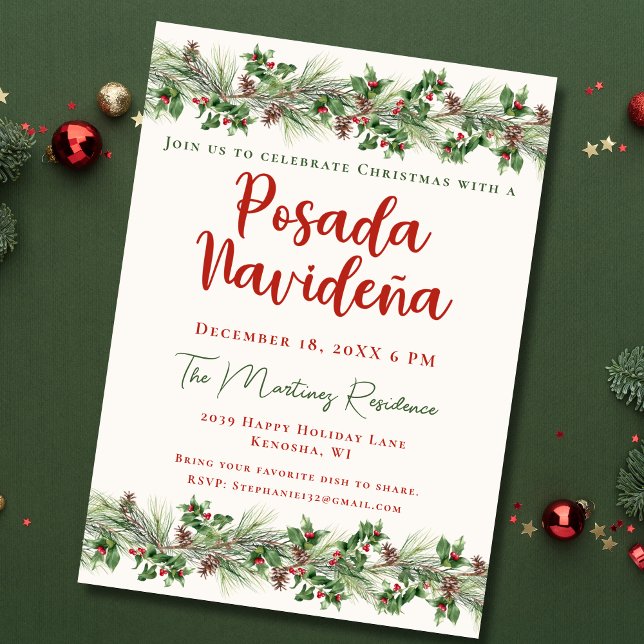 Invitation Fête de la verdure de Noël Posada Navideña mexicai (Créateur téléchargé)