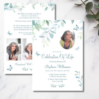 Invitation Fête de la vie 4 Photo Funérailles papillon