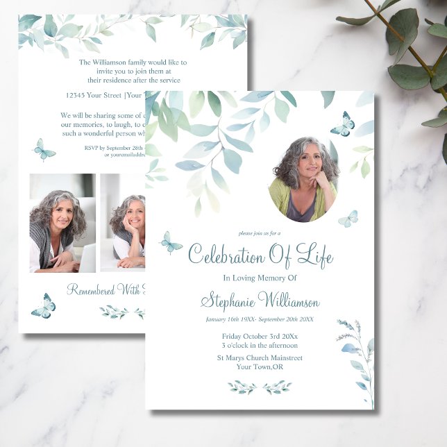 Invitation Fête de la vie 4 Photo Funérailles papillon (Créateur téléchargé)