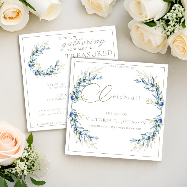 Invitation Fête de la Vie de la Branche de l'Olive aquarelle (Créateur téléchargé)