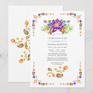 Invitation Fête de la vie de l'indien Floral Paisley