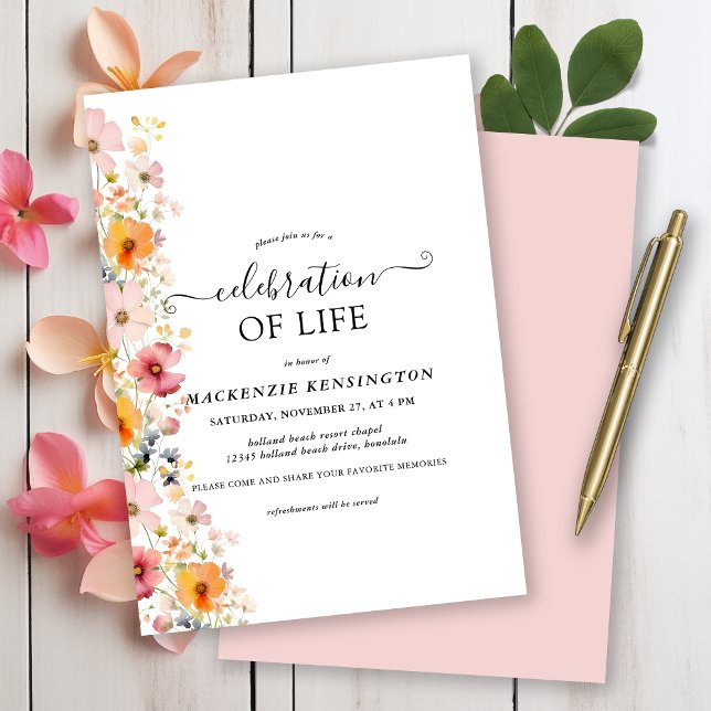 Invitation Fête de la vie des Fleurs sauvages de l'aquarelle  (Modern Watercolor Wildflowers Celebration of Life Invitation)