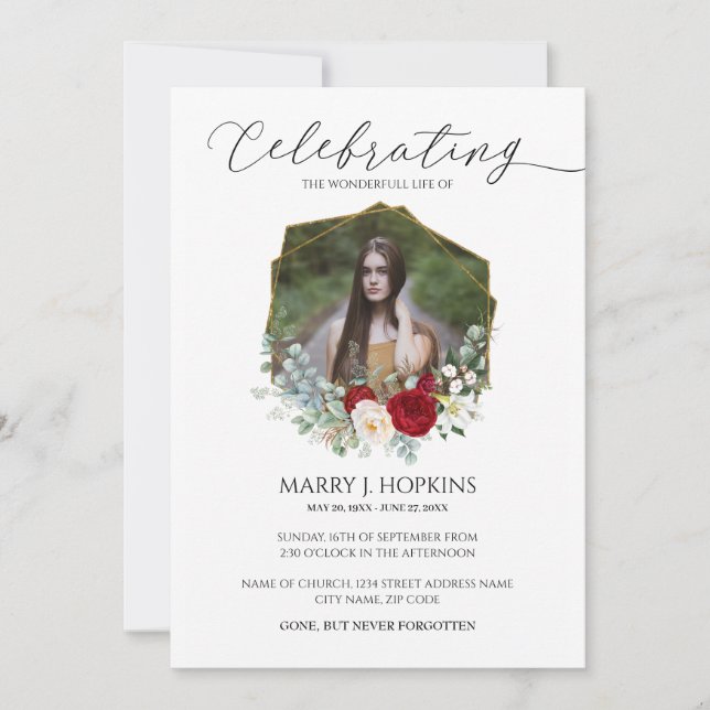 Invitation Fête de la vie en fleurs blanches rouges (Devant)