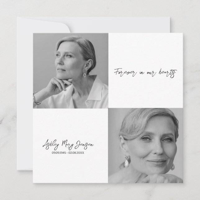 Invitation Fête de la vie en noir et blanc Photo Funérailles (Devant)