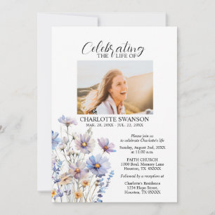 Invitation Fête de la vie Fleurs commémoratives Photo & Poème