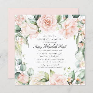 Invitation Fête de la vie Funéraire Photo Rose Floral