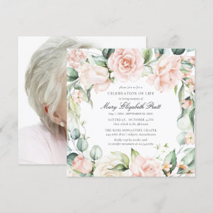 Invitation Fête de la vie Funéraire Photo Rose Floral