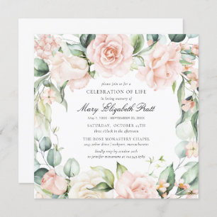 Invitation Fête de la vie Funéraire Photo Rose Floral