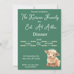 Invitation Fête de l'Aïd al-Adha verte mouton mignon