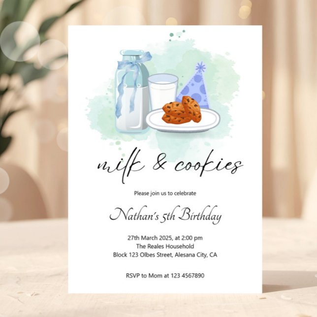 Invitation Fête de lait et biscuits d'anniversaire (milk and cookies invite, cookie birthday party, birthday invitation, editable invitation, printable )