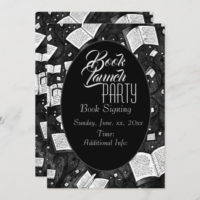 Invitation Fête de lancement du livre noir et blanc (Devant / Derrière)
