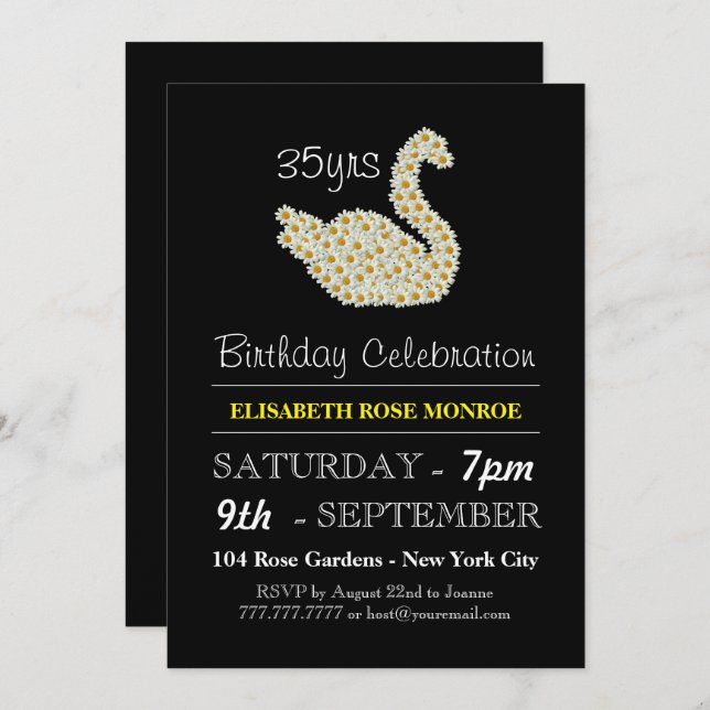 Invitation Fête de l'anniversaire de Daisy Swan (Devant / Derrière)