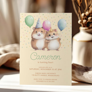 Invitation Fête de l'anniversaire de Hamsters & Balloons