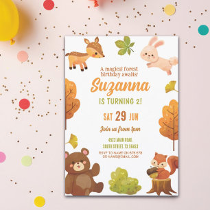 Invitation Fête de l'anniversaire de la forêt Animaux des boi